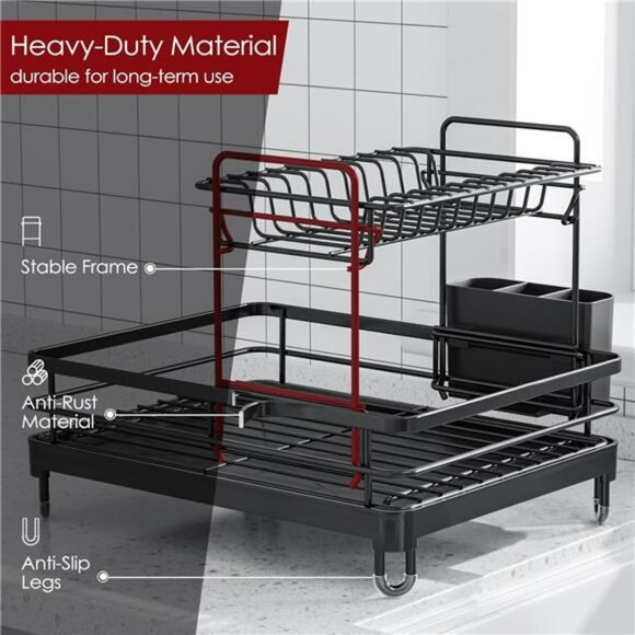 Extra Large Stainless Steel Dish Drying Rack 2 Tier Kitchen Counter Organizer - Picture 5 of 7